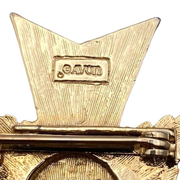 VTG 1983 Avon Allegro Maltese Cross Pendant/Brooch Topaz Color Oval Rhinestone - Picture 8 of 11